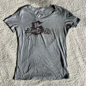 DIESEL Womens Graphic T-Shirt Top Gray Avant Garde Vintage Y2K Size Small